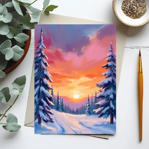 Winter-Schnee-Sonnenuntergang   Pastell-Aquarellma Postkarte