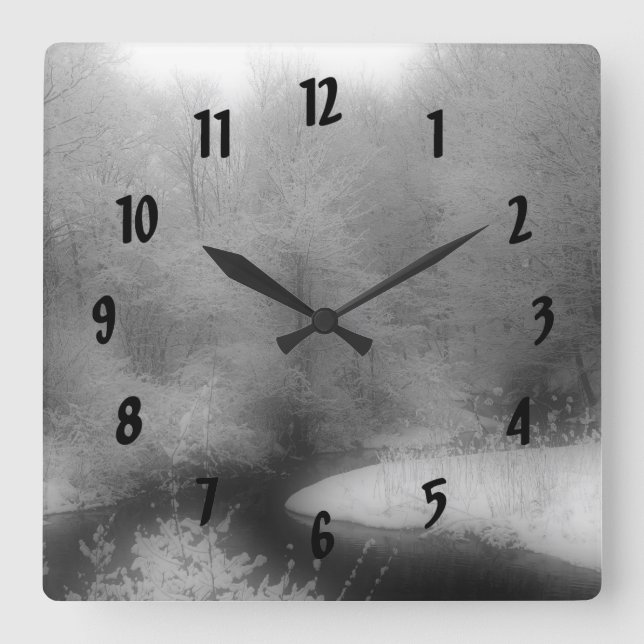 Winter-Schnee und Strom-Natur Quadratische Wanduhr (Vorderseite)