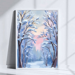 Winter-Schnee-Wald-Aquarell-Wald-Malerei Poster
