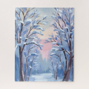 Winter-Schnee-Wald-Aquarell-Wald-Malerei Puzzle