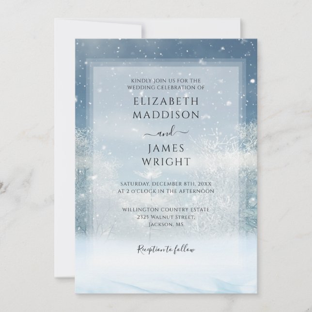 Winter-Schnee-Wald QR-Code-Hochzeit Einladung (Vorderseite)