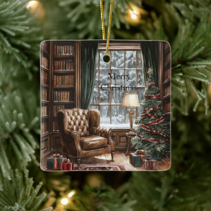 Winter-Schnee-Weihnachtsbäume-Autos Keramikornament
