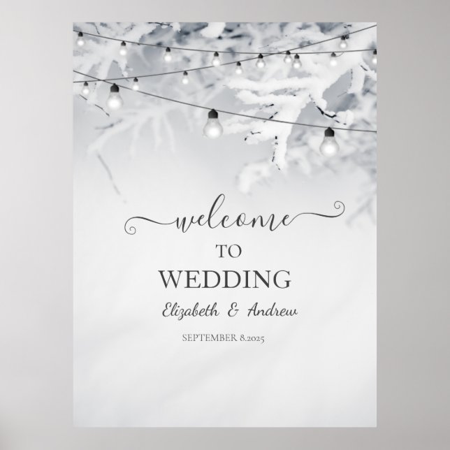 Winter-Schnee-Zweige Hochzeit Poster (Vorne)