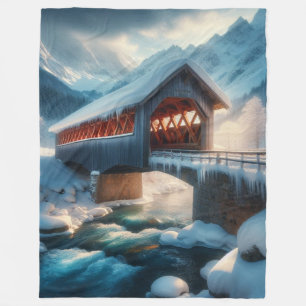 Winter, schneebedeckte Brücke und Fluss Fleecedecke