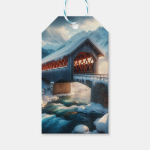 Winter, schneebedeckte Brücke und Fluss Geschenkanhänger