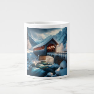 Winter, schneebedeckte Brücke und Fluss Jumbo-Tasse