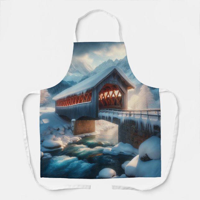 Winter, schneebedeckte Brücke und Fluss Schürze (Vorderseite)