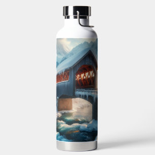 Winter, schneebedeckte Brücke und Fluss Trinkflasche