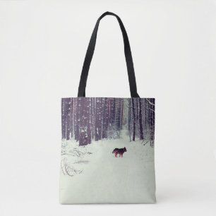 Winter schneebedeckter Kiefernwald, Hundeschlitten