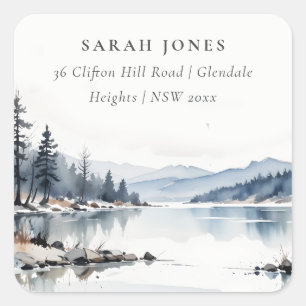 Winter-Schneeberg-Seelandschaft Adresse Quadratischer Aufkleber