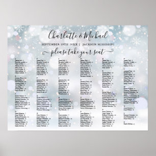 Winter-Schneeflocken 200 Namen Hochzeits-Sitzplan Poster