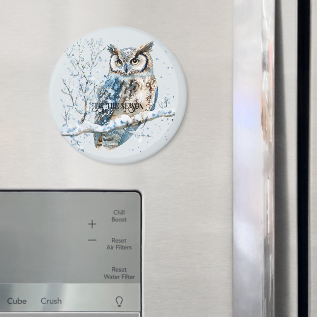 Winter-Schneeflocken Blaue Eule Weihnachten Schnee Magnet (In Situ (Kühlschrank))