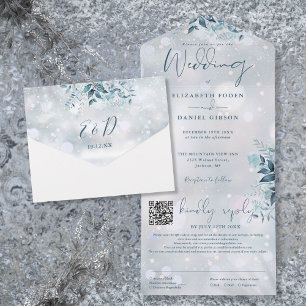 Winter-Schneeflocken-Blumen-QR-Code-Hochzeit All In One Einladung
