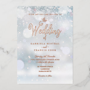 Winter-Schneeflocken Elegante Schrift Hochzeit Folieneinladung