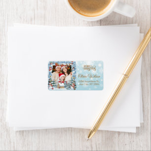 Winter-Schneeflocken-Familienfoto-Weihnachts-Adres Adressaufkleber