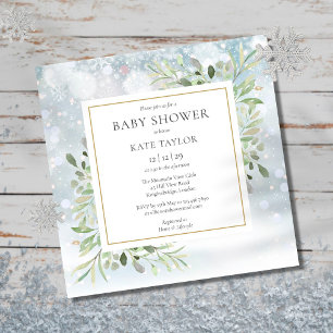 Winter-Schneeflocken-Grün Babyparty Einladung
