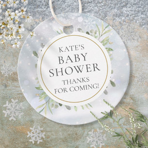 Winter-Schneeflocken-Grün Babyparty Geschenkanhänger