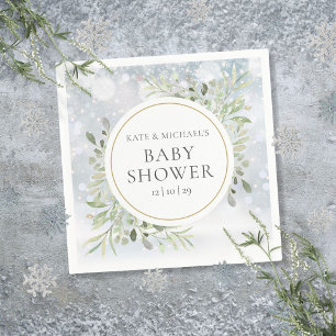 Winter-Schneeflocken-Grün Babyparty Serviette