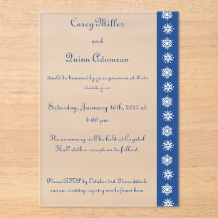Winter-Schneeflocken in Blau Acryl-Hochzeit Acryleinladungen