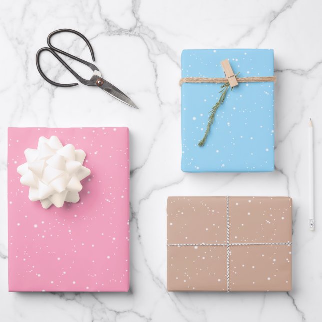 Winter-Schneeflocken in Rosa, Blau und Braun Geschenkpapier Set (Vorderseite)