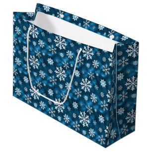 Winter-Schneeflocken-Muster auf eisig kühlem Blau Große Geschenktüte