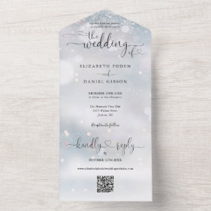 Winter-Schneeflocken QR-Code-Schrift Herzen Hochze All In One Einladung