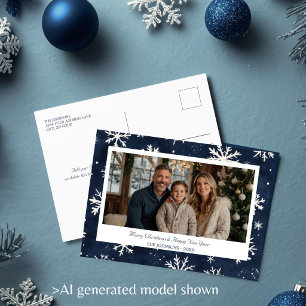 Winter-Schneeflocken-Rand Navy-Weihnachtsfoto Feiertagspostkarte