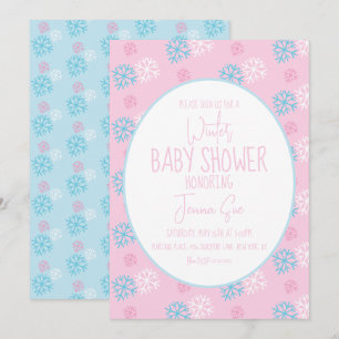 Winter-Schneeflocken Rosa Blau Baby Shower  Einladung