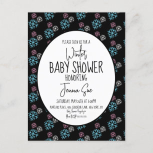 Winter-Schneeflocken Rosa Blau Baby Shower Schwarz Postkarte