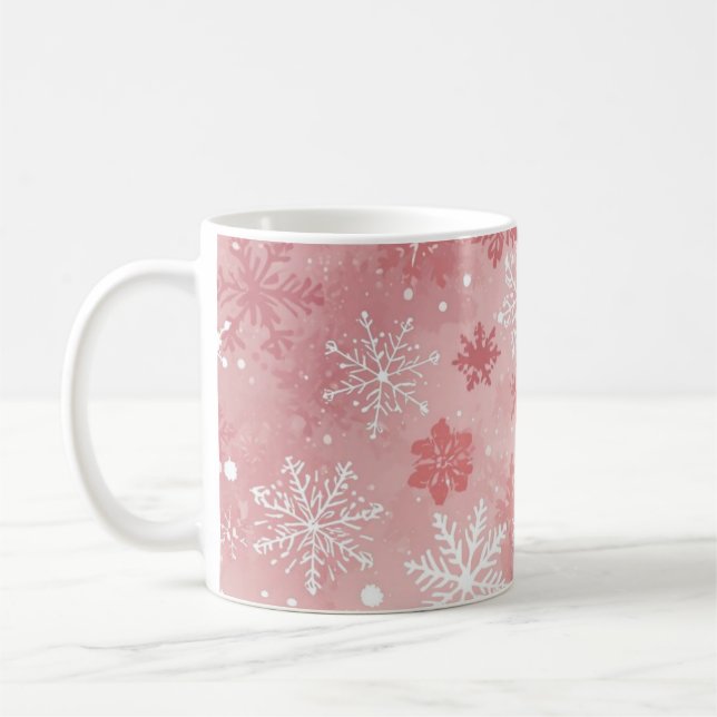Winter-Schneeflocken Rosa und Weiß Kaffeetasse (Links)