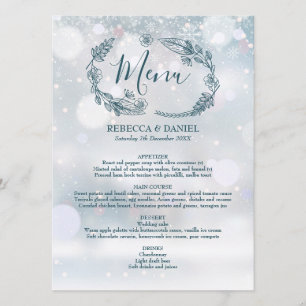 Winter-Schneeflocken Rustikale Florale Hochzeit Menükarte