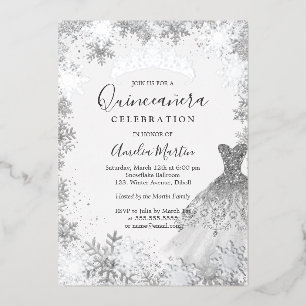 Winter-Schneeflocken-Silber-Quinceanera  Folieneinladung