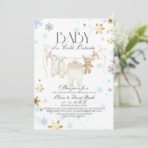 Winter-Schneeflocken Silber und Gold Babyparty Einladung