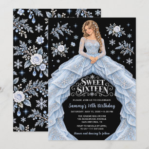 Winter-Schneeflocken-Sweet-Sixteen-Geburtstag Einladung