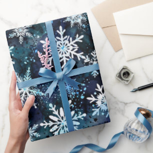 Winter-Schneeflocken Tiefblaue Magische Nacht Geschenkpapier