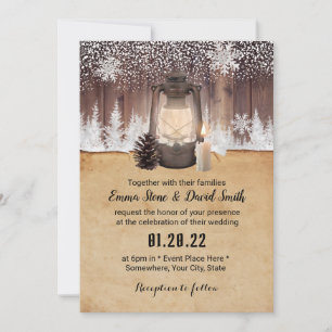 Winter-Schneeflocken-Wald-Vintage-Laterne Hochzeit Einladung