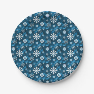 Winter-Schneeflockenmuster auf kühlem blauem Hinte Pappteller
