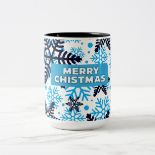 Winter-Schneeflockenmuster mit Frohe Weihnachten Zweifarbige Tasse