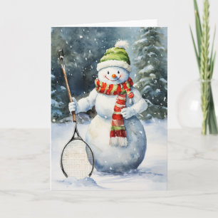 Winter Schneemann Tennis Enthusiast Urlaub Weihnac Feiertagskarte
