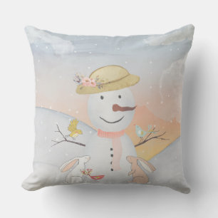 Winter Schneemann Tier Schnee Tier Illustration Kissen Für Draußen