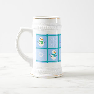 Winter Schneemann und Schneeflocken Bierglas