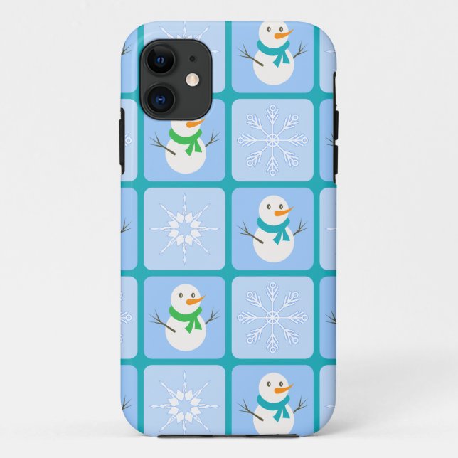 Winter Schneemann und Schneeflocken Case-Mate iPhone Hülle (Rückseite)