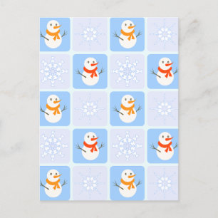 Winter Schneemann und Schneeflocken Feiertagspostkarte
