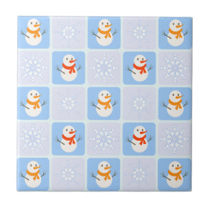 Winter Schneemann und Schneeflocken Fliese