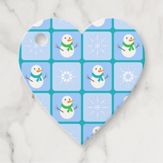 Winter Schneemann und Schneeflocken Geschenkanhänger (Vorderseite)
