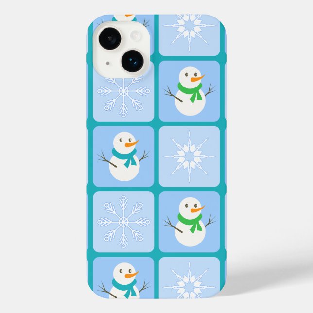Winter Schneemann und Schneeflocken iPhone Hülle (Rückseite)