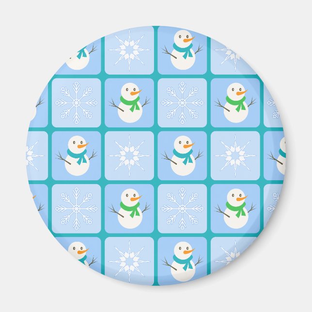 Winter Schneemann und Schneeflocken Magnet (Vorne)