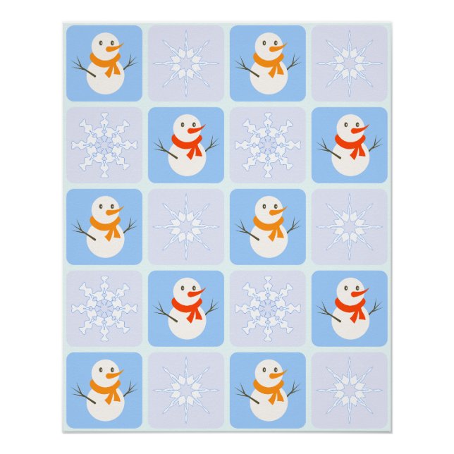 Winter Schneemann und Schneeflocken Poster (Vorderseite)