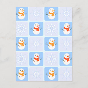 Winter Schneemann und Schneeflocken Postkarte