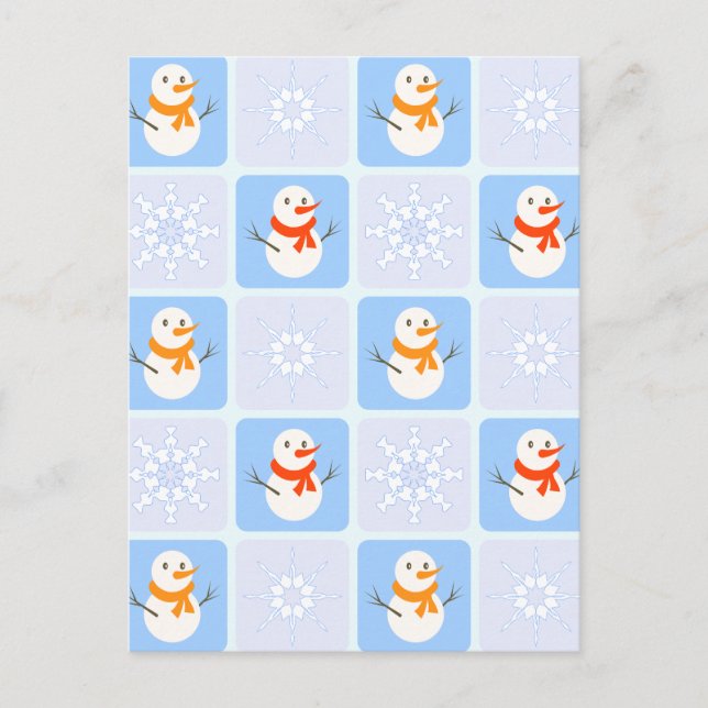 Winter Schneemann und Schneeflocken Postkarte (Vorderseite)